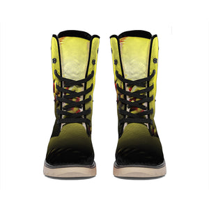 Yellow Softball Ball Print Winter Boots