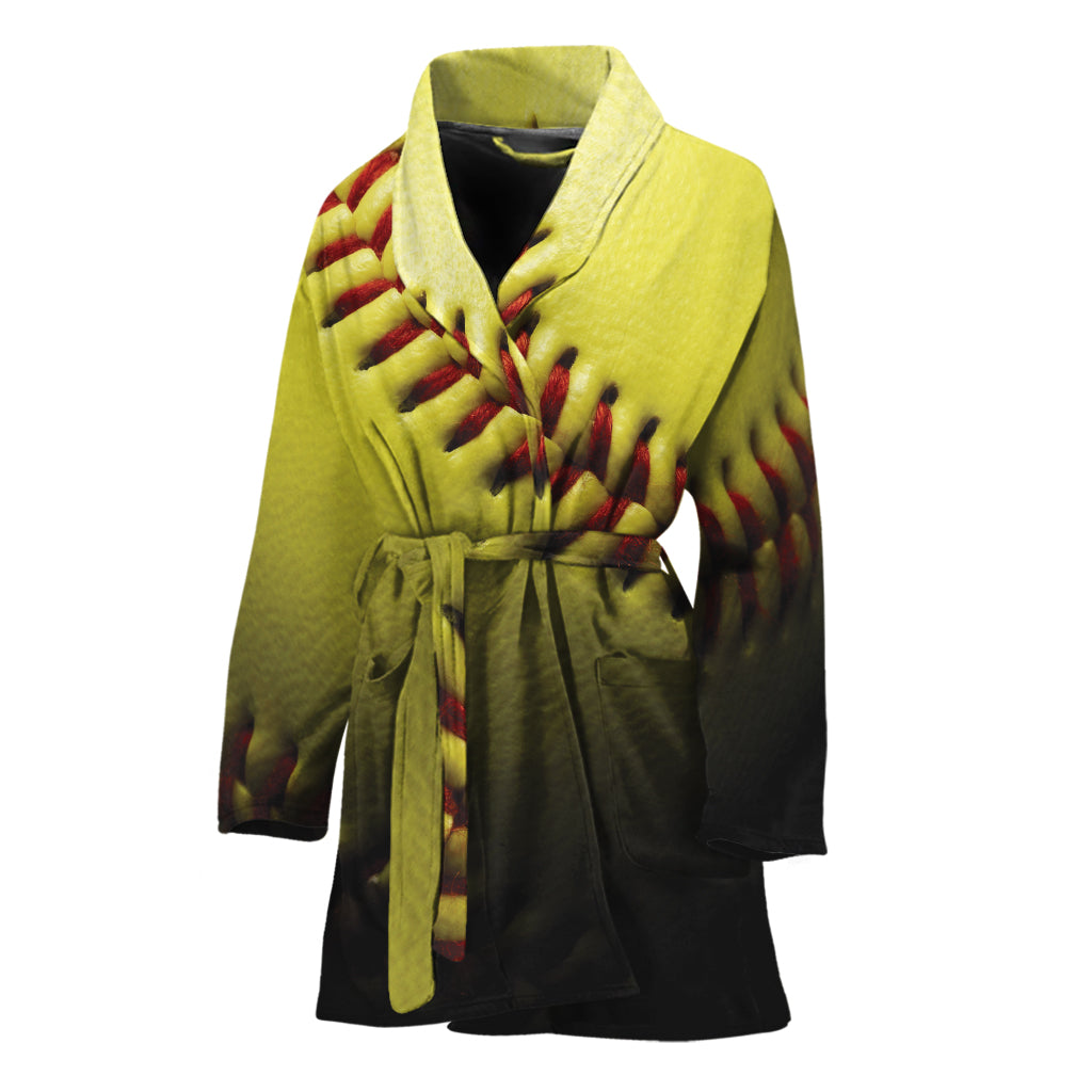 Yellow Softball Ball Print Women's Bathrobe