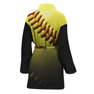 Yellow Softball Ball Print Women's Bathrobe