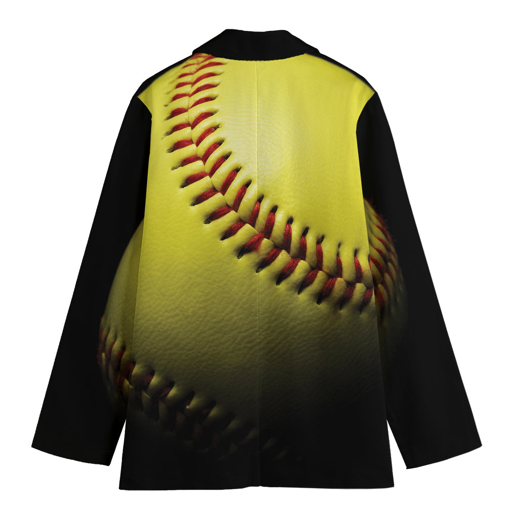 Yellow Softball Ball Print Women's Blazer