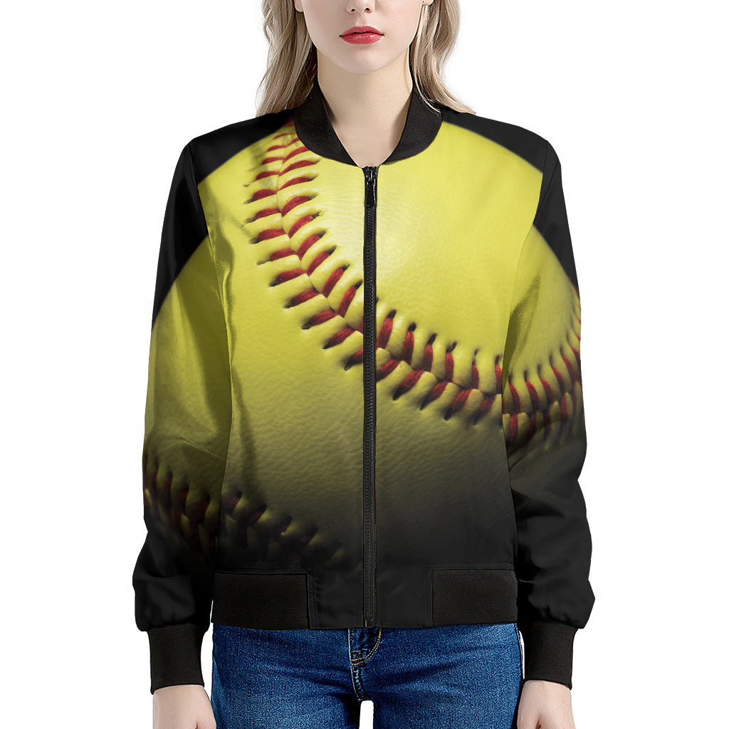 Yellow Softball Ball Print Women's Bomber Jacket