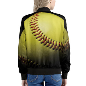Yellow Softball Ball Print Women's Bomber Jacket