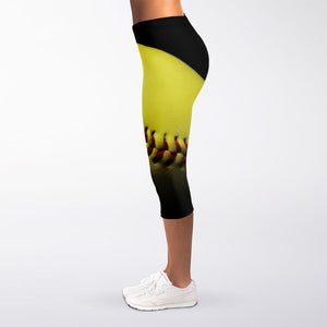 Yellow Softball Ball Print Women's Capri Leggings