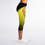 Yellow Softball Ball Print Women's Capri Leggings