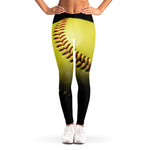 Yellow Softball Ball Print Women's Leggings