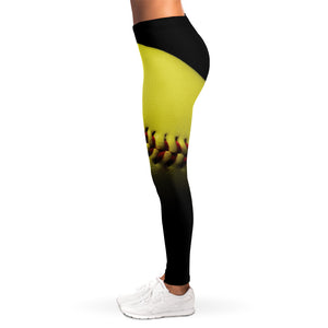 Yellow Softball Ball Print Women's Leggings