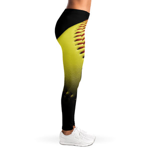 Yellow Softball Ball Print Women's Leggings