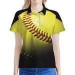 Yellow Softball Ball Print Women's Polo Shirt