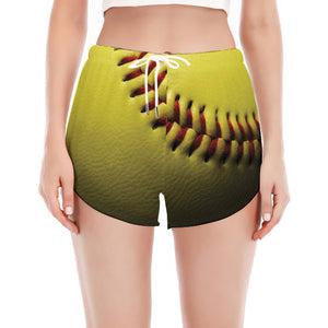 Yellow Softball Ball Print Women's Split Running Shorts