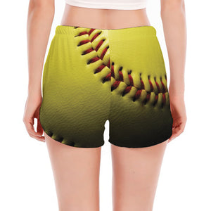 Yellow Softball Ball Print Women's Split Running Shorts