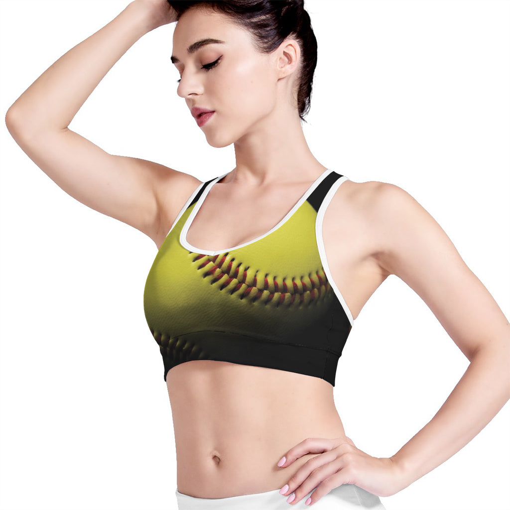 Yellow Softball Ball Print Women's Sports Bra