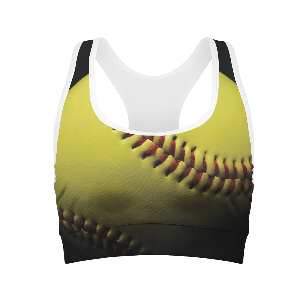 Yellow Softball Ball Print Women's Sports Bra