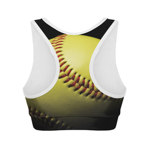 Yellow Softball Ball Print Women's Sports Bra