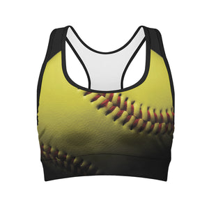 Yellow Softball Ball Print Women's Sports Bra