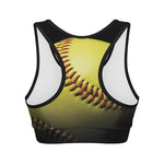 Yellow Softball Ball Print Women's Sports Bra