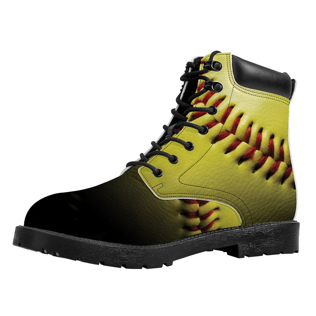 Yellow Softball Ball Print Work Boots