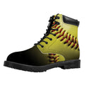 Yellow Softball Ball Print Padded Collar Lace Up Boots