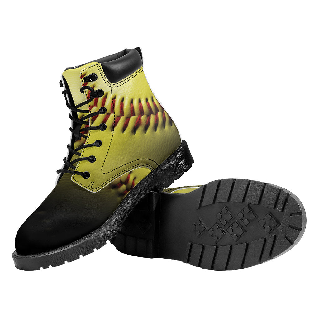 Yellow Softball Ball Print Work Boots