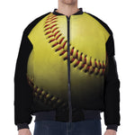 Yellow Softball Ball Print Zip Sleeve Bomber Jacket