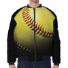 Yellow Softball Ball Print Zip Sleeve Bomber Jacket