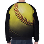 Yellow Softball Ball Print Zip Sleeve Bomber Jacket