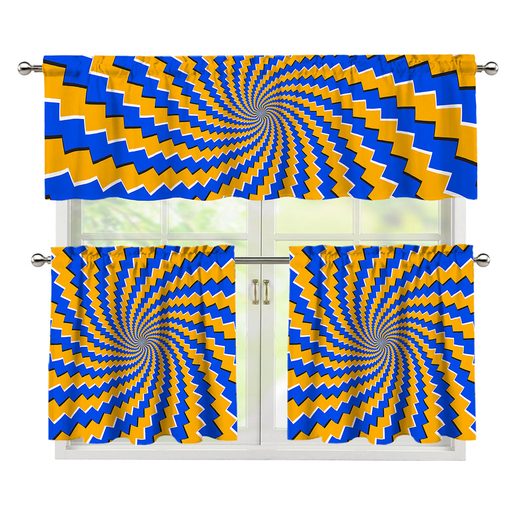 Yellow Spiral Moving Optical Illusion 3 Piece Kitchen Curtains