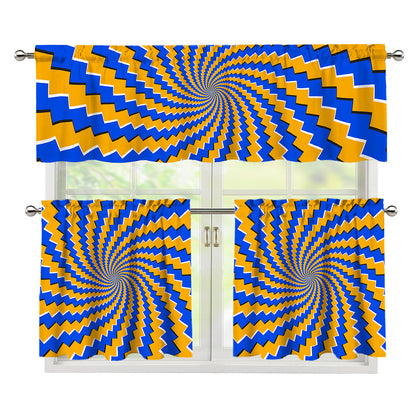 Yellow Spiral Moving Optical Illusion 3 Piece Kitchen Curtains