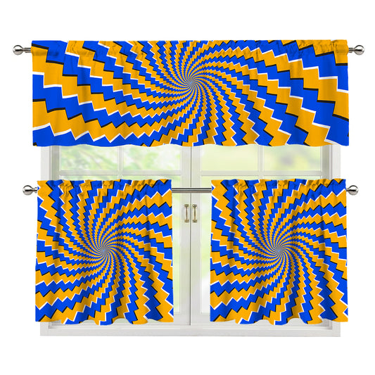 Yellow Spiral Moving Optical Illusion 3 Piece Kitchen Curtains
