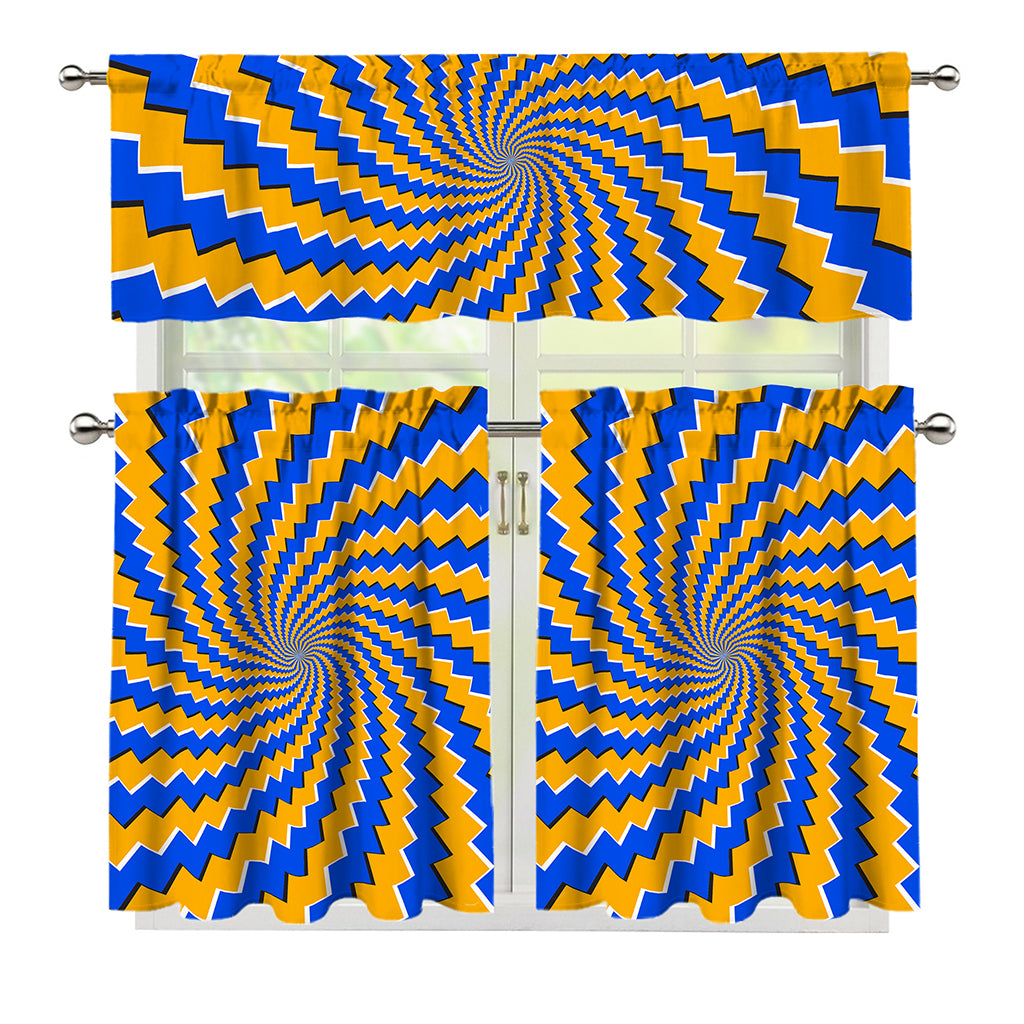Yellow Spiral Moving Optical Illusion 3 Piece Kitchen Curtains