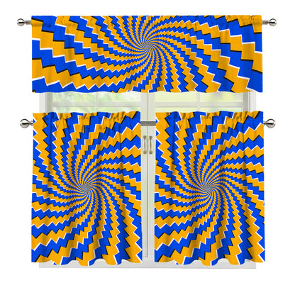 Yellow Spiral Moving Optical Illusion 3 Piece Kitchen Curtains