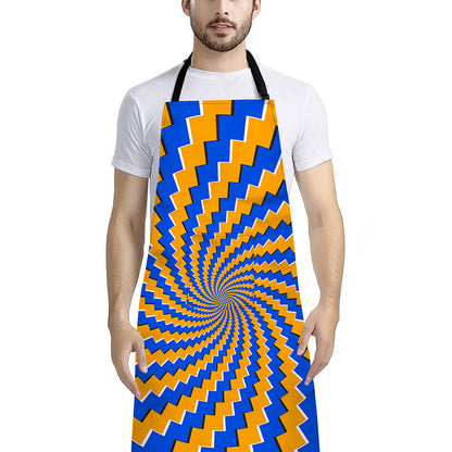 Yellow Spiral Moving Optical Illusion Bib Apron With Pocket