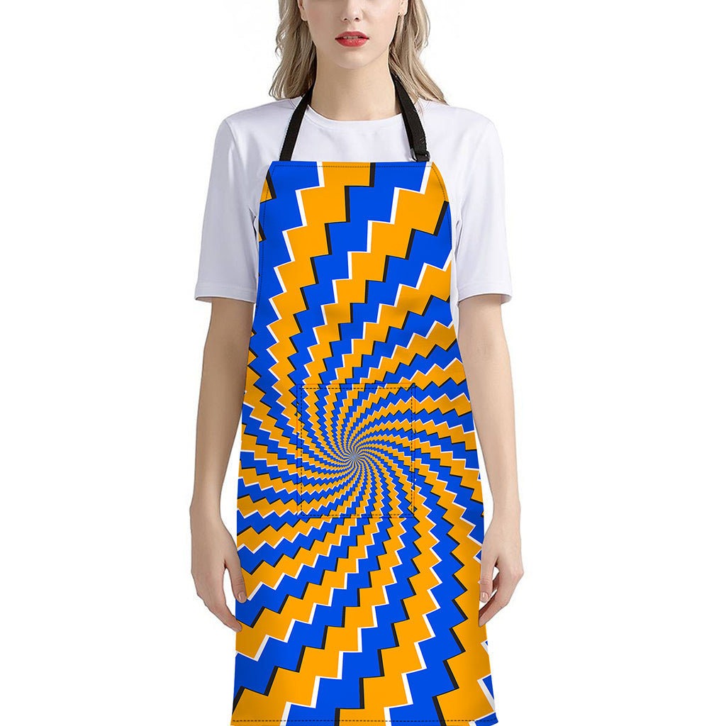 Yellow Spiral Moving Optical Illusion Bib Apron With Pocket