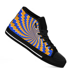 Yellow Spiral Moving Optical Illusion Black High Top Sneakers