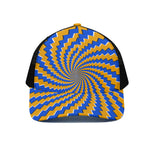 Yellow Spiral Moving Optical Illusion Black Mesh Trucker Cap