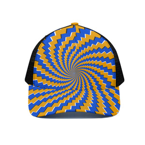 Yellow Spiral Moving Optical Illusion Black Mesh Trucker Cap