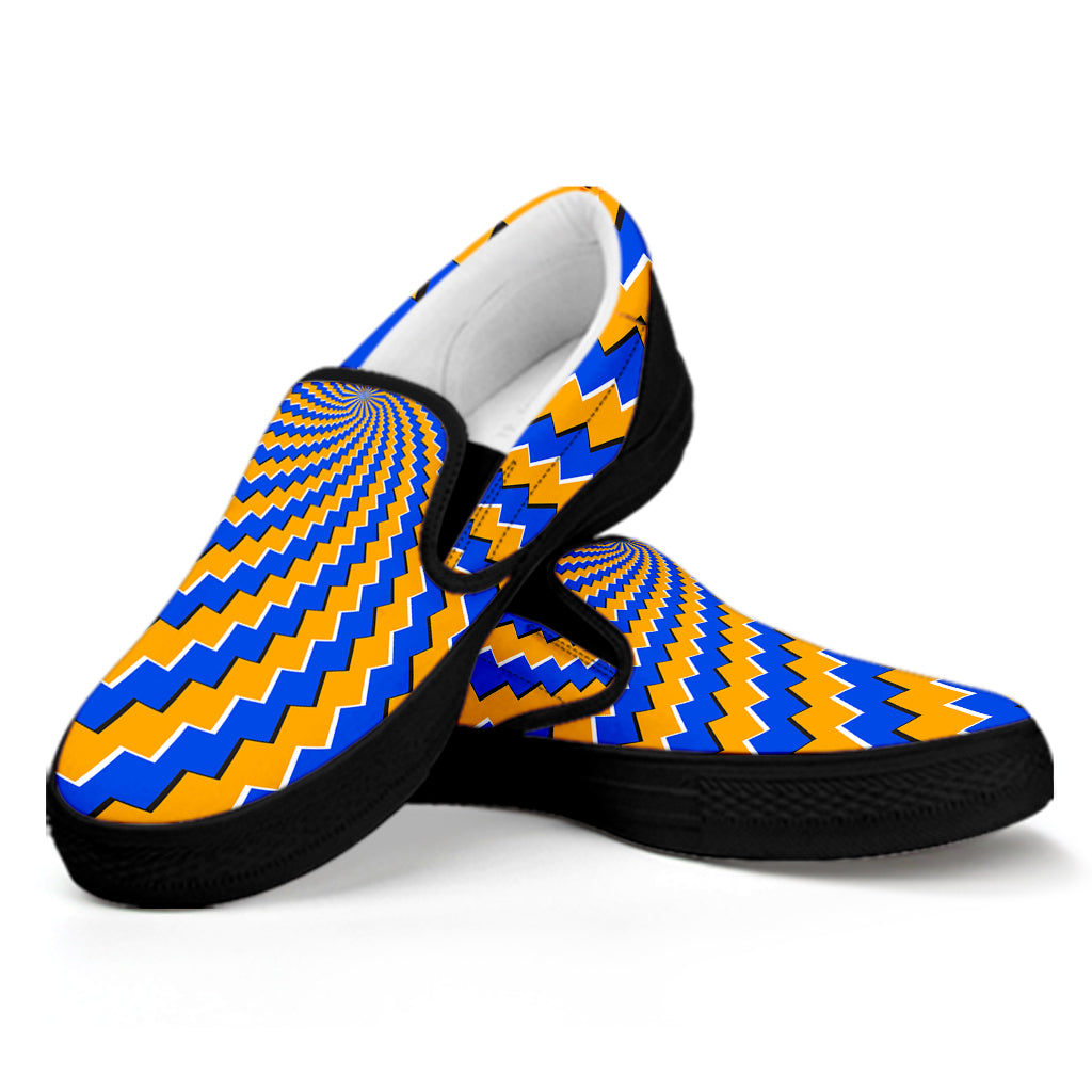 Yellow Spiral Moving Optical Illusion Black Slip On Sneakers