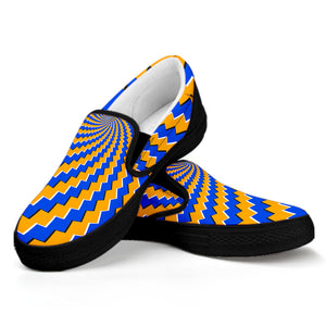 Yellow Spiral Moving Optical Illusion Black Slip On Sneakers