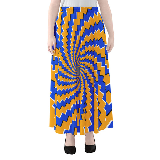 Yellow Spiral Moving Optical Illusion Chiffon Maxi Skirt