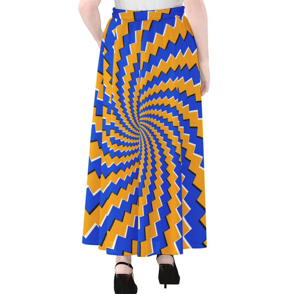 Yellow Spiral Moving Optical Illusion Chiffon Maxi Skirt