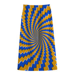 Yellow Spiral Moving Optical Illusion Cotton Front Slit Maxi Skirt