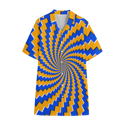 Yellow Spiral Moving Optical Illusion Cotton Hawaiian Shirt