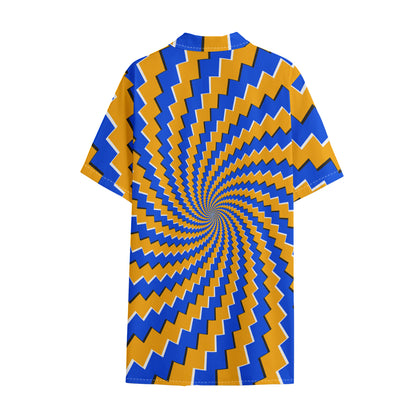Yellow Spiral Moving Optical Illusion Cotton Hawaiian Shirt