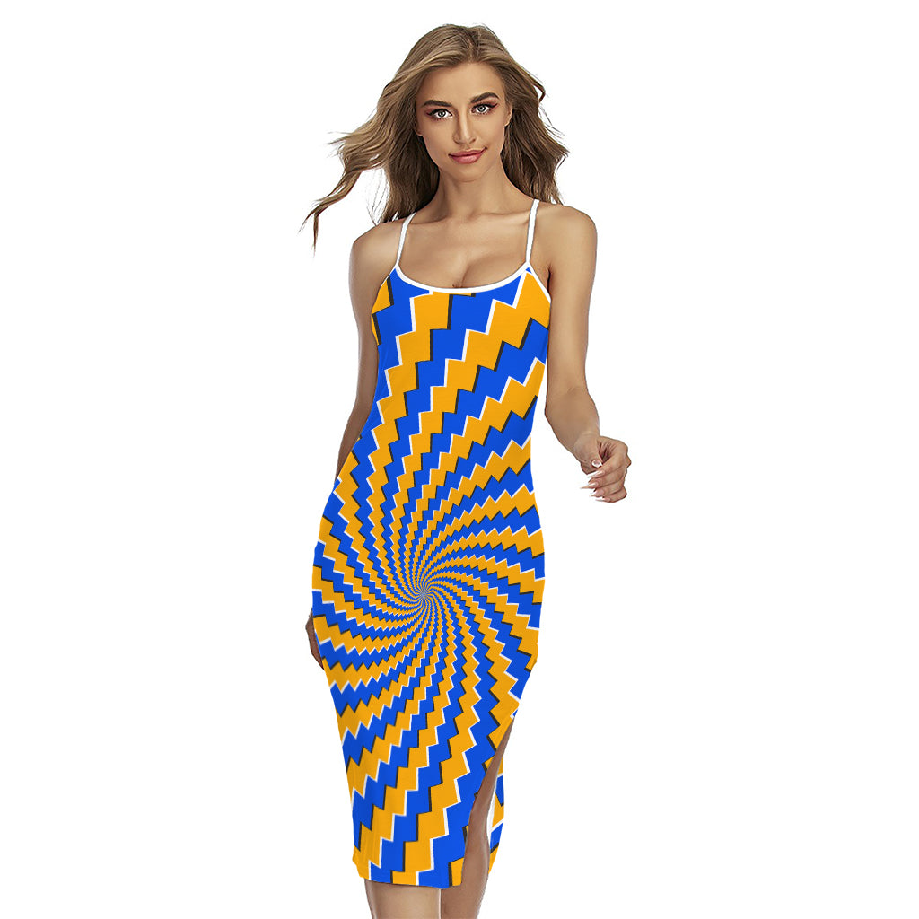 Yellow Spiral Moving Optical Illusion Cross Back Cami Dress
