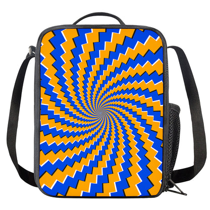 Yellow Spiral Moving Optical Illusion Crossbody Lunch Bag