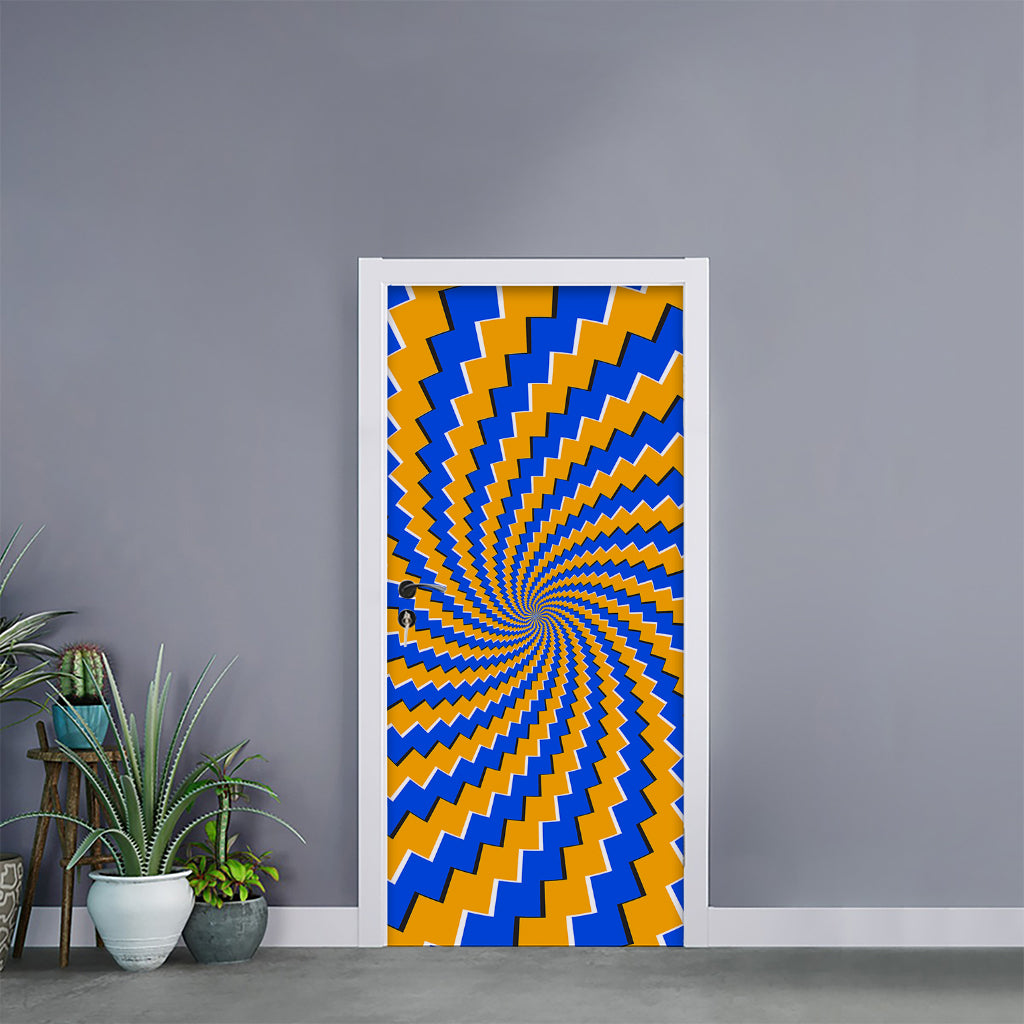 Yellow Spiral Moving Optical Illusion Door Sticker