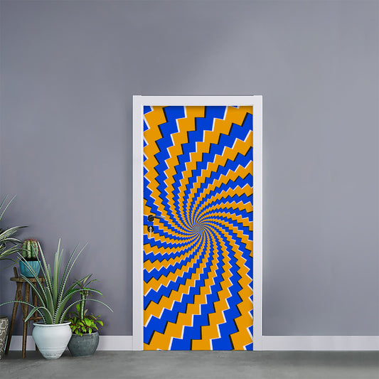 Yellow Spiral Moving Optical Illusion Door Sticker