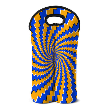 Yellow Spiral Moving Optical Illusion Double Neoprene Wine Tote