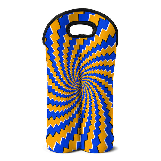 Yellow Spiral Moving Optical Illusion Double Neoprene Wine Tote