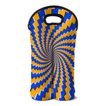 Yellow Spiral Moving Optical Illusion Double Neoprene Wine Tote