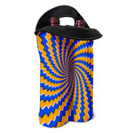 Yellow Spiral Moving Optical Illusion Double Neoprene Wine Tote